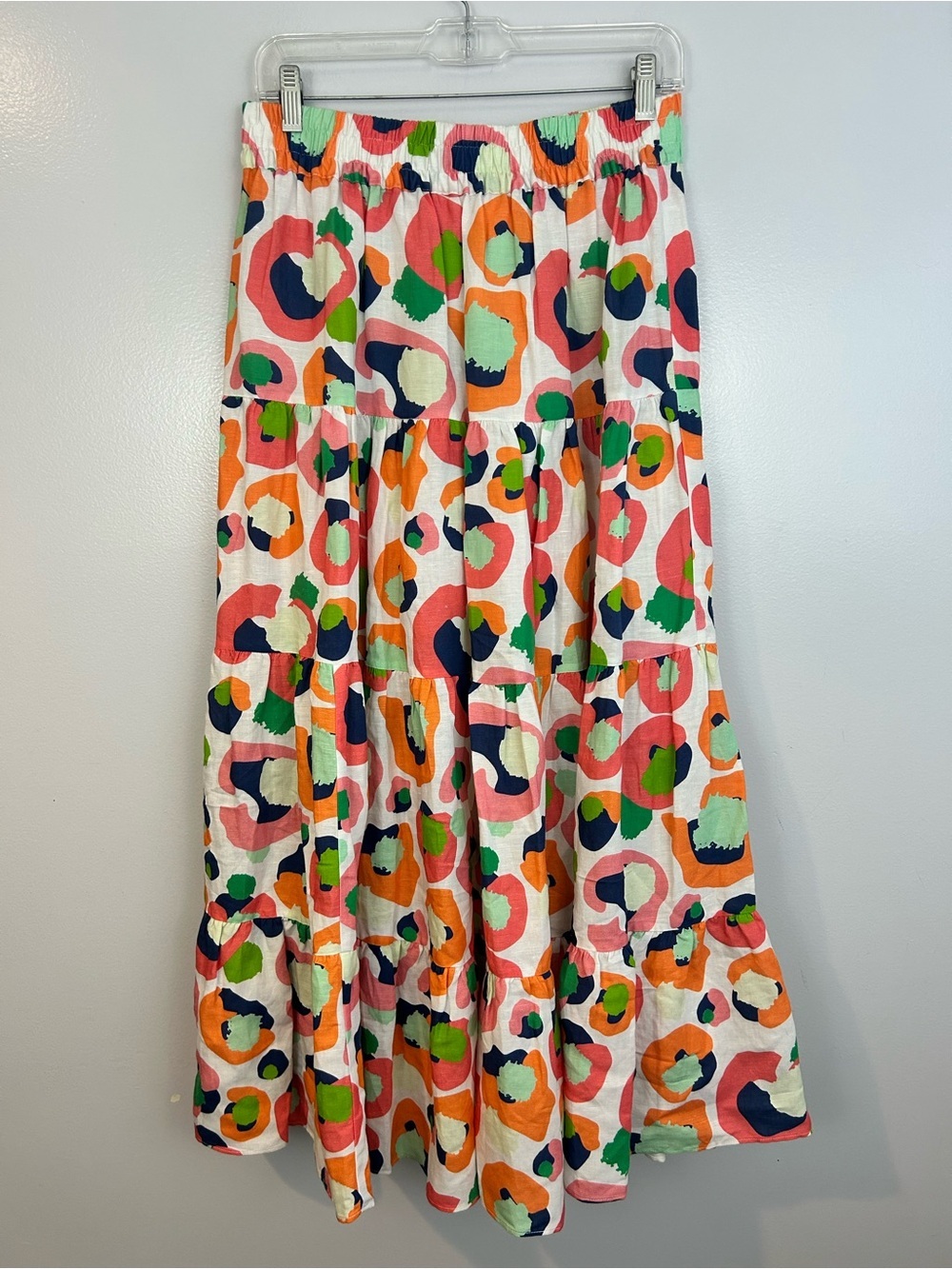 NWT Emily McCarthy Multicolor Tiered Cheetah/Leopard Linen Blend Midi Skirt M